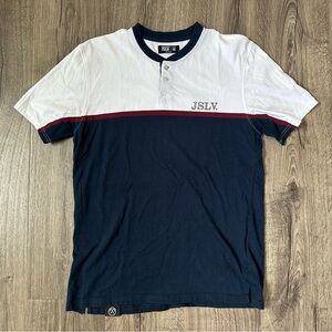 Men's Jus Liv Navy and White Henley Tee Shirt
